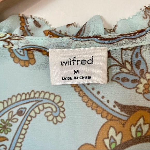 Aritzia Wilfred Amandine Mini Peasant Dress Paisley Print Chiffon Ruffle Medium - Picture 8 of 10